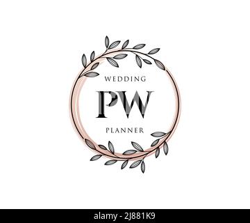 PW Initials Letter Wedding Monogram Logos Kollektion, handgezeichnete moderne minimalistische und florale Vorlagen für Einladungskarten, Save the Date, elegant Stock Vektor