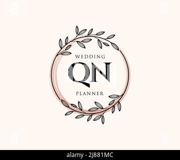 QN Initials Letter Hochzeit Monogram Logos Kollektion, handgezeichnete moderne minimalistische und florale Vorlagen für Einladungskarten, Save the Date, elegant Stock Vektor