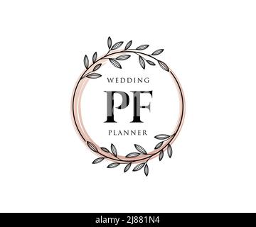 PF Initialen Brief Hochzeit Monogram Logos Kollektion, handgezeichnete moderne minimalistische und florale Vorlagen für Einladungskarten, Save the Date, elegant Stock Vektor