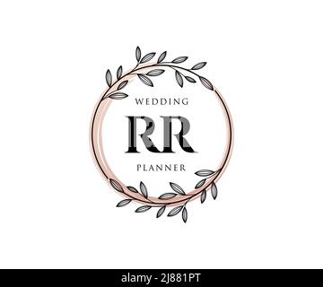 RR Initials Letter Hochzeit Monogram Logos Kollektion, handgezeichnete moderne minimalistische und florale Vorlagen für Einladungskarten, Save the Date, elegant Stock Vektor