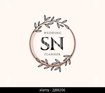 SN Initials Letter Hochzeit Monogram Logos Kollektion, handgezeichnete moderne minimalistische und florale Vorlagen für Einladungskarten, Save the Date, elegant Stock Vektor