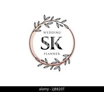 SK Initials Letter Hochzeit Monogram Logos Kollektion, handgezeichnete moderne minimalistische und florale Vorlagen für Einladungskarten, Save the Date, elegant Stock Vektor