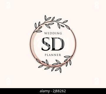 SD Initials Letter Hochzeit Monogram Logos Kollektion, handgezeichnete moderne minimalistische und florale Vorlagen für Einladungskarten, Save the Date, elegant Stock Vektor