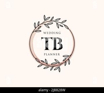 TB Initials Letter Hochzeitslogos-Kollektion, handgezeichnete, moderne, minimalistische und florale Vorlagen für Einladungskarten, Save the Date, elegant Stock Vektor