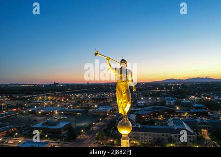 Angel Moroni von Mormon Church Utah spielt Trompete Stockfoto