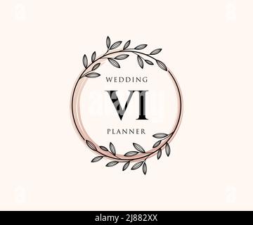 VI Initialen Brief Hochzeit Monogram Logos Kollektion, handgezeichnete moderne minimalistische und florale Vorlagen für Einladungskarten, Save the Date, elegant Stock Vektor