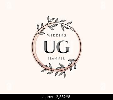 UG Initialen Brief Hochzeit Monogramm Logos Kollektion, handgezeichnete moderne minimalistische und florale Vorlagen für Einladungskarten, Save the Date, elegant Stock Vektor