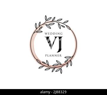 VJ Initials Letter Hochzeit Monogram Logos Kollektion, handgezeichnete moderne minimalistische und florale Vorlagen für Einladungskarten, Save the Date, elegant Stock Vektor