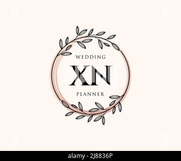 XN Initials Letter Hochzeit Monogram Logos Kollektion, handgezeichnete moderne minimalistische und florale Vorlagen für Einladungskarten, Save the Date, elegant Stock Vektor