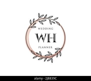 WH Initials Letter Hochzeit Monogram Logos Kollektion, handgezeichnete moderne minimalistische und florale Vorlagen für Einladungskarten, Save the Date, elegant Stock Vektor