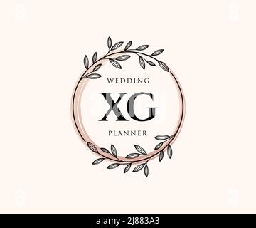 XG Initials Letter Hochzeit Monogram Logos Kollektion, handgezeichnete moderne minimalistische und florale Vorlagen für Einladungskarten, Save the Date, elegant Stock Vektor