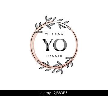 YO Initials Letter Hochzeit Monogram Logos Kollektion, handgezeichnete moderne minimalistische und florale Vorlagen für Einladungskarten, Save the Date, elegant Stock Vektor