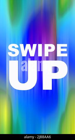 Wischen Sie Wörter auf farbigem Hintergrund nach oben. Online-Surfen Handel Geschäftskonzept. Vertikales Layout Stockfoto