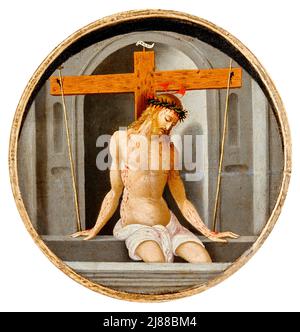 Cristo morto sul bordo del sarcofago - particolare della predella da “ Battesimo di Gesù “ - olio su tela - pittore ferrarese detto “ Maestro dei do Stockfoto