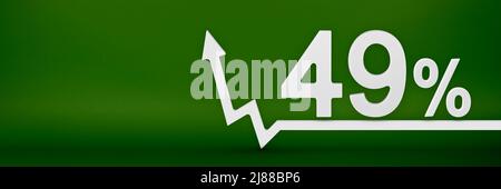 49 Prozent. Der Pfeil im Diagramm zeigt nach oben. Steigende Preise, Inflation, Einkommenszuwachs, Zinserhöhungen, Steuern. 3D Banner, neunundvierzig Stockfoto