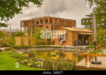 Almere, Niederlande, Mai 2022. Der Pavillon von Bangladesch, aus Bambus, auf der Floriade, Gartenbau Expo 2022. . Hochwertige Fotos Stockfoto