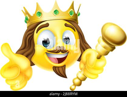 König Emoticon Emoji Gesicht Gold Krone Cartoon-Symbol Stock Vektor
