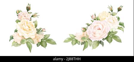Set aus Rosenstrauß dekorativen Aquarell. Vector Arrangements für Hochzeitskonzept, Grußkarte oder Einladungsdesign mit Sammlung von Rosenblumen Stock Vektor