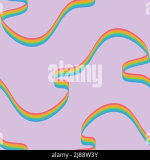 Nahtloses Vektormuster mit fließendem Regenbogen auf violettem Hintergrund. Einfache gewellte Band Tapete Design. Dekorative flüssige Farbe Mode Textil. Stock Vektor
