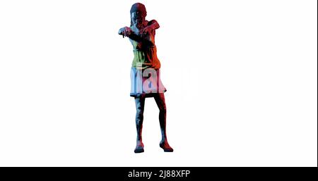 zombie unheimlich Frau geht mit ihren Armen ausgestreckt nicht isoliert weißen Hintergrund. 3D Rendern Stockfoto