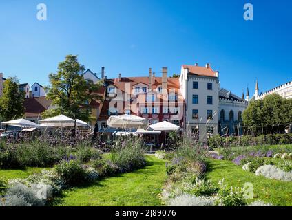 Livu Platz in Riga, Lettland im Sommer. Stockfoto