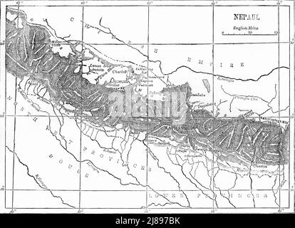 'Karte von Nepaul', c1891. Aus "Cassell's Illustrated History of India Vol. I.", von James Grant. [Cassell Petter &amp; Galpin, London, Paris und New York] Stockfoto