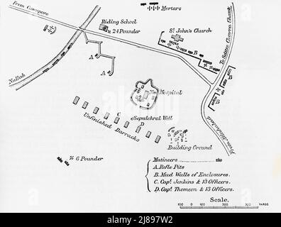 „Plan der Einteilung in Cawnpore, Juni 1857“, c1891. Aus "Cassell's Illustrated History of India Vol. II", von James Grant. [Cassell Petter &amp; Galpin, London, Paris und New York] Stockfoto