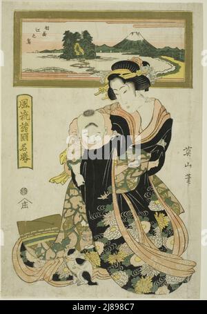 Enoshima in der Provinz Sagami (Soshu Enoshima), aus der Serie "elegante berühmte Orte in den verschiedenen Provinzen (Furyu shokoku meisho)", Japan, Anfang des 19.. Jahrhunderts. Stockfoto