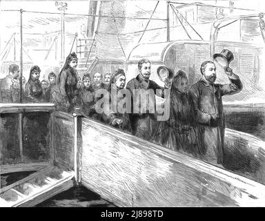 ''Antritt der Kaiserin Dowager Friedrich von Deutschland in Port Victoria', 1888. Von „The Graphic. An Illustrated Weekly Newspaper Band 38. Juli bis Dezember, 1888'. Stockfoto