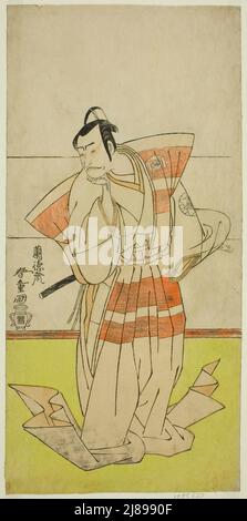 Der Schauspieler Nakamura Nakazo I als Kudo Suketsune im Theaterstück Edo no Fuji Wakayagi Soga, aufgeführt im Nakamura Theater im ersten Monat, 1789, c. 1789. Stockfoto