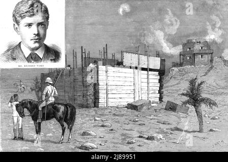 ''die Belagerung von Suakin (Nordostsudan), Ein neuer Redoubt, von ägyptischen Truppen an einem Tag aufgestellt, Infet-Porträt Richard Wake, Reporter vor Ort getötet', 1888. Von „The Graphic. An Illustrated Weekly Newspaper Band 38. Juli bis Dezember, 1888'. Stockfoto