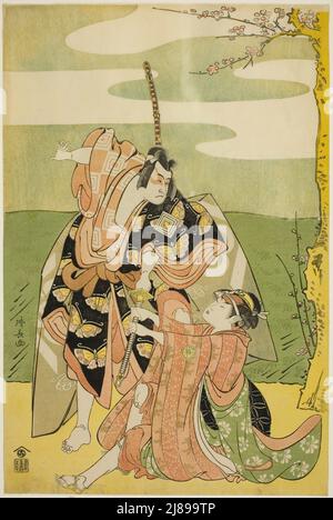 Der Schauspieler Ichikawa Monnosuke II als Soga no Goro und Segawa Kikunojo III als Tsukisayo, im Stück "Nanakusa Yosooi Soga", aufgeführt im Nakamura Theater im ersten Monat, 1782, c. 1782. Stockfoto