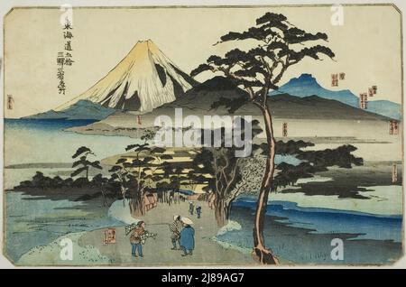 Hara, Yoshiwara und Kanbara, aus der Serie "berühmte Orte auf den 53 Stationen des Tokaido, drei Stationen (Tokaido gojusan eki sanshuku meisho)", c. 1830/35. Stockfoto