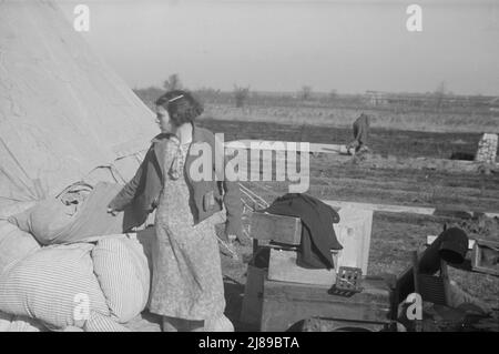 [Foto ohne Titel, möglicherweise in Zusammenhang mit: Einem Mädchen im Lager für weiße Flutflüchtlinge, Forrest City, Arkansas]. Stockfoto