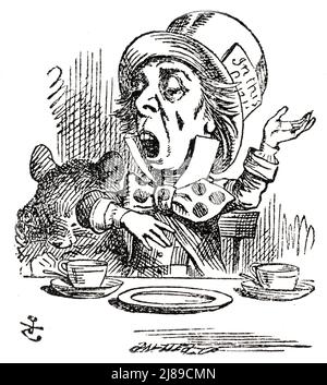 John Tenniel Illustration des Mad Hatter aus Alice im Wunderland von Lewis Carroll Stockfoto