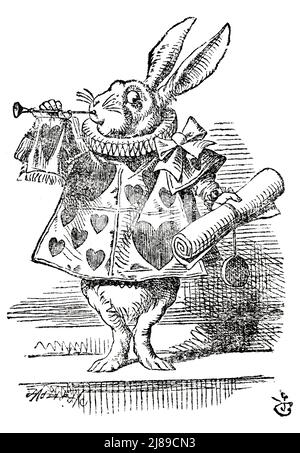 John Tenniel Illustration des Weißen Hasen aus Alice im Wunderland von Lewis Carroll Stockfoto