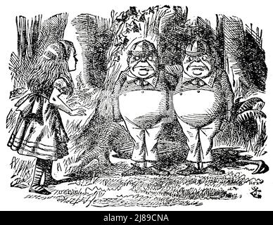 John Tenniel Illustration von Tweedledum und Tweedledee aus Alice im Wunderland von Lewis Carroll Stockfoto