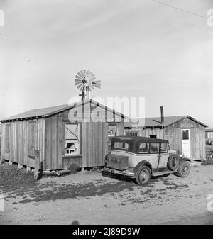 Hütten, die für zehn Dollar im Monat mieten. Mit Eisenbett und elektrischem Licht. In Arkansawyers Auto Camp. Greenfield, Salinas Valley, Kalifornien. [Sehr einfache Unterkunft für Landarbeiter aus dem Bundesstaat Arkansas]. Stockfoto