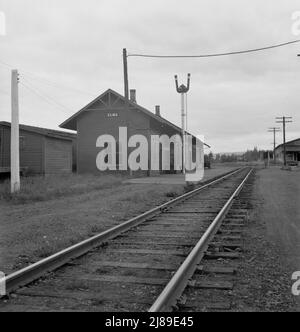 Western Washington, Grays Harbor County, Elma. Bahnhof der westlichen Stadt Washington. Stockfoto