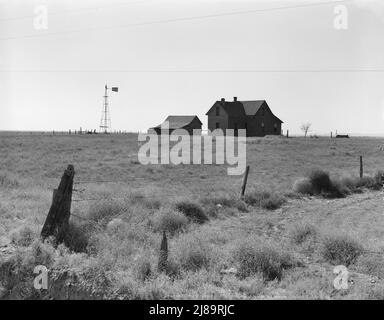 Verlassene Bauernhaus im Columbia Basin. Das Land dieser Farm wird immer noch für die Trockenlandkornanbau genutzt, wird aber auf einem Mietvertrag betrieben. Der ursprüngliche Gehöft ist gegangen. [Washington], Grant County, eine Meile östlich von Quincy. Stockfoto