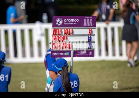 BANG KAPONG THAILAND - 13. Mai: Das Punkteboard des niederländischen Teams Pasqualle Coffa während der zweiten Runde der Aramco Team Series im Thai Country Club am 13. Mai 2022 in Bang Kapong, Thailand (Foto by Orange Picles) Stockfoto
