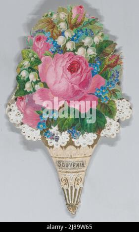 Valentine - mechanisch - aufwendig nosegay, Fan Souvenir, ca. 1875. Stockfoto