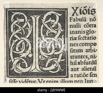 Anfangsbuchstabe I auf gemustertem Hintergrund, 1520. Stockfoto