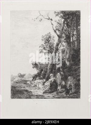 Ruhe, eine Landschaft mit Figuren und Rindern, nach Nicolaes Berchem, 1871. Stockfoto