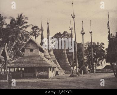 Rangun: Henzas auf der Ostseite der Shwe Dagon Pagode, November 1855. Stockfoto
