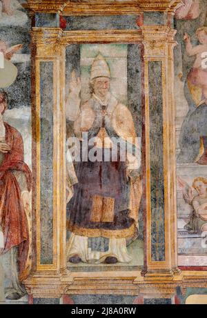 S. Cornelio - affresco - pittore lombardo del XVI secolo - Cornello Tasso (BG) ,Italia,chiesa dei SS. Cornello, Cipriano und Antonio da Padova Stockfoto