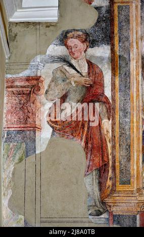 S. Caterina d’Alessandria - affresco - pittore lombardo del XVI secolo - Cornello Tasso (BG) ,italia,chiesa dei SS. Cornello, Cipriano und Antonio da Stockfoto