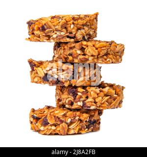 Turm von Cookies mit Honig Haferflocken Getreide auf dem weißen isoliert Stockfoto