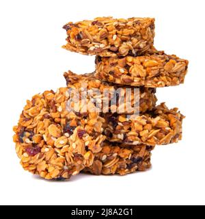 Turm von Cookies mit Honig Haferflocken Getreide auf dem weißen isoliert Stockfoto