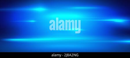Blaue Lichter und Wolken verschwommener horizontaler Vektorhintergrund. Abstrakt blau glänzende Kulisse. Stock Vektor